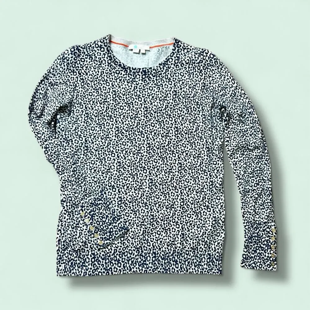 Boden Grey/Navy Animal Print Cotton Blend Long‎ Sleeve Jumper Size M
